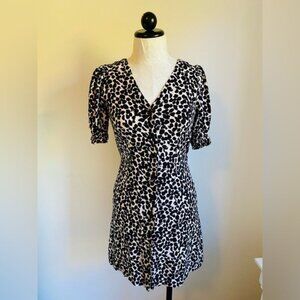 H & M Black & White Leopard Print Short Sleeve Button Down Dress Size S